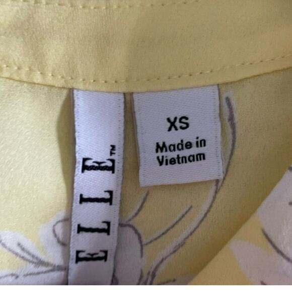 Elle Womens Yellow and Grey Floral Short Sleeve Ruffled Blouse Size XS - Picture 5 of 13